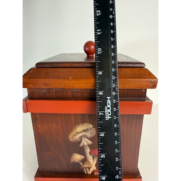 Retro Kitchen Wooden Box Mushroom Apple Rustic 70s Style Hand Painted Storage - Picture 16 of 16